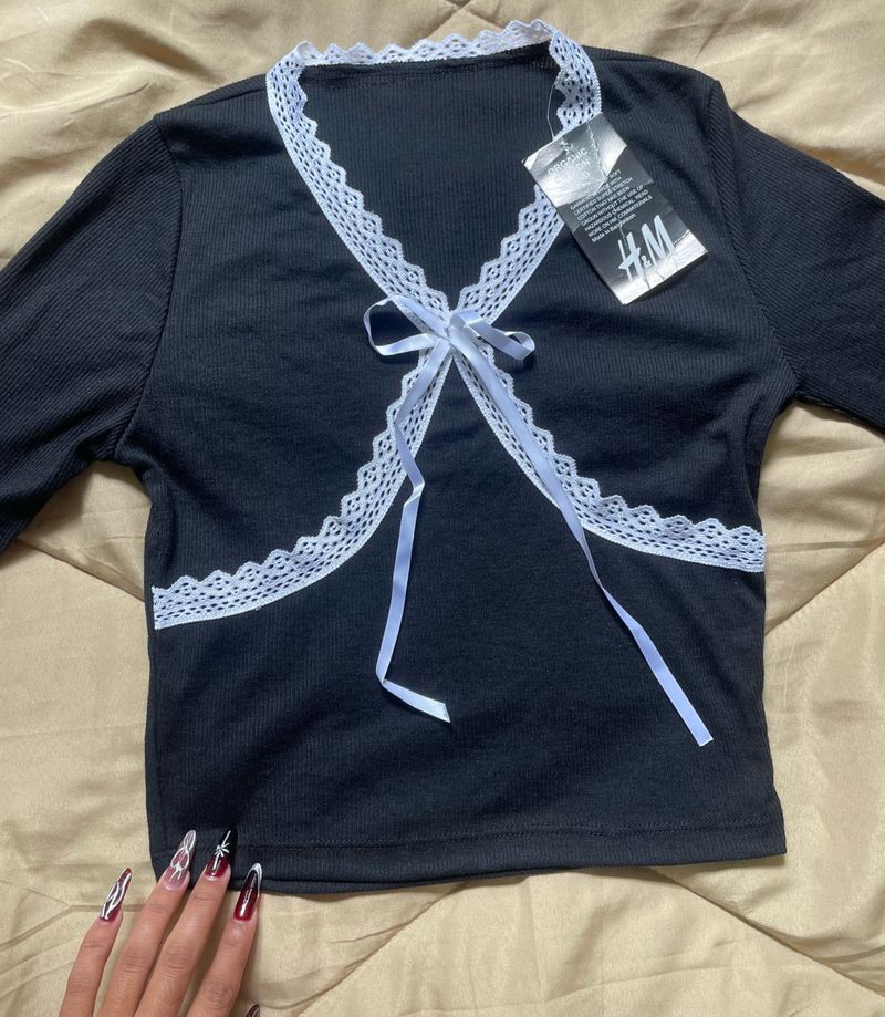 Lace Trim Bow Tie Crop Top