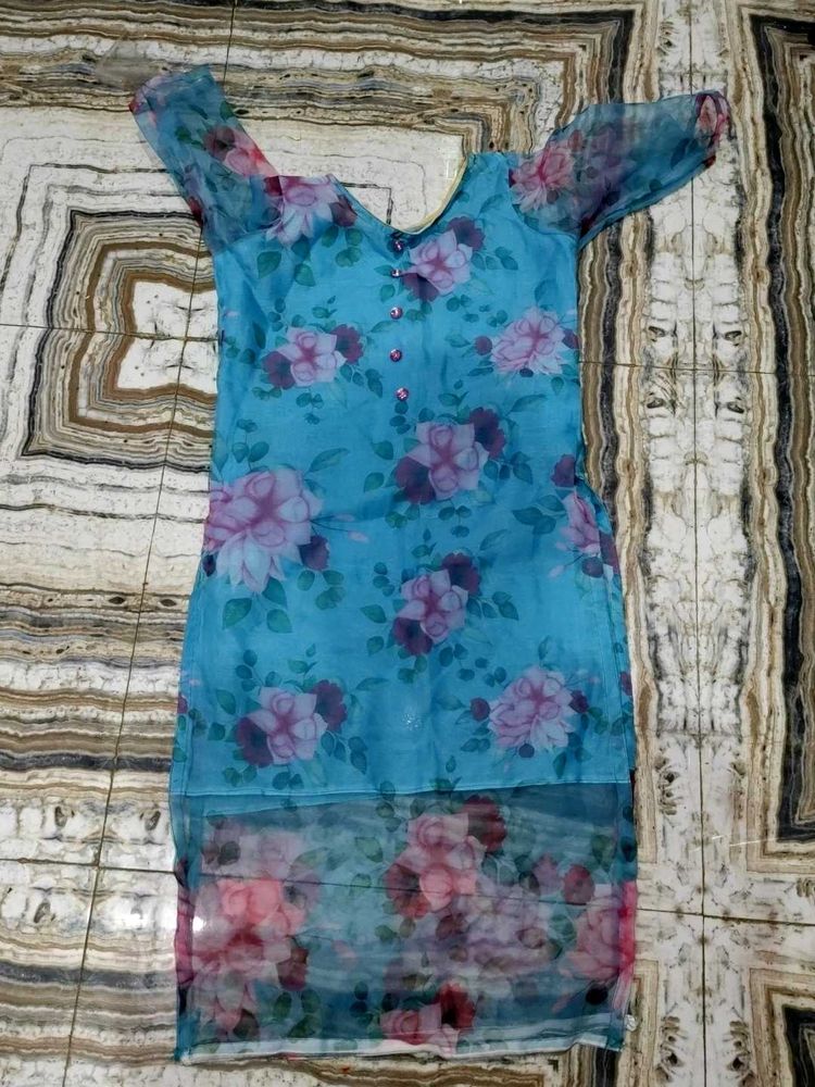 Organza Flower Bule Kurti