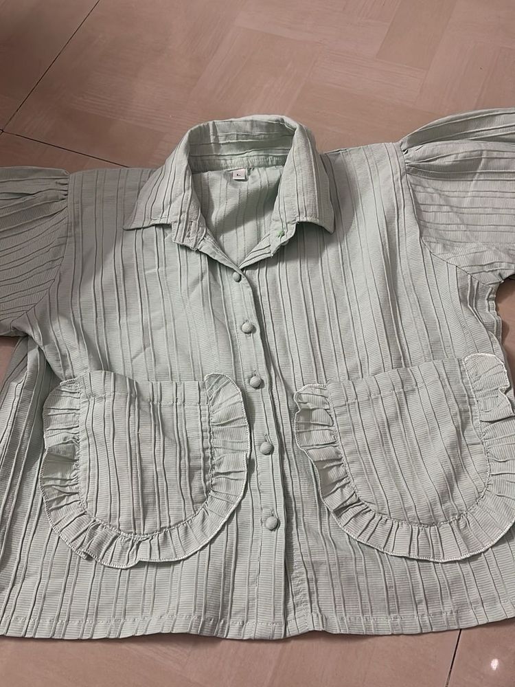 Cute Ruffle Pocket Blouse