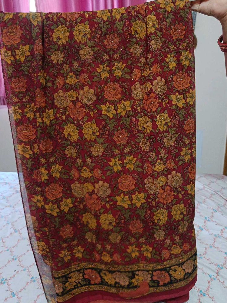Floral Maroon Saree