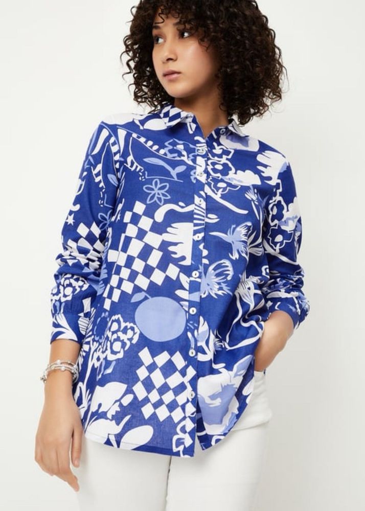 Max Printed Blue Shirt Women