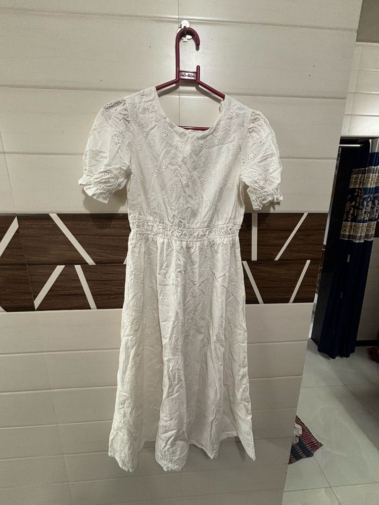 White Eyelet Puff Sleeve Dress