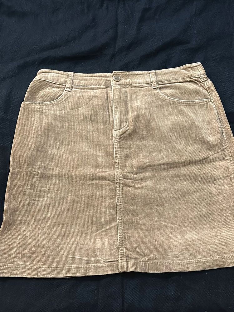 Tan Corduroy Mini Skirt
