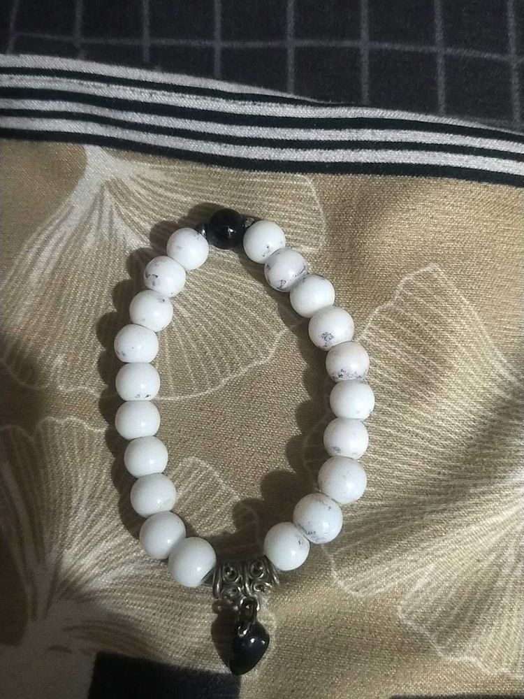 White Beaded Heart Bracelet