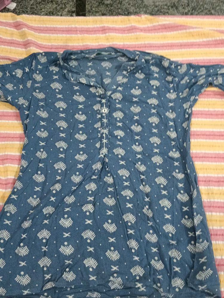 Blue Printed Kurti Top