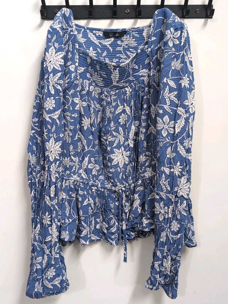 Blue Floral Print Top