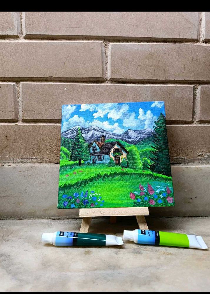 Mini Aesthetic Landscape Painting With Stand