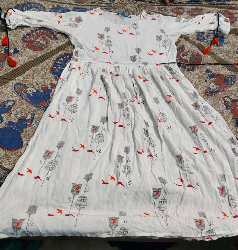 White Birdcage Print Dress