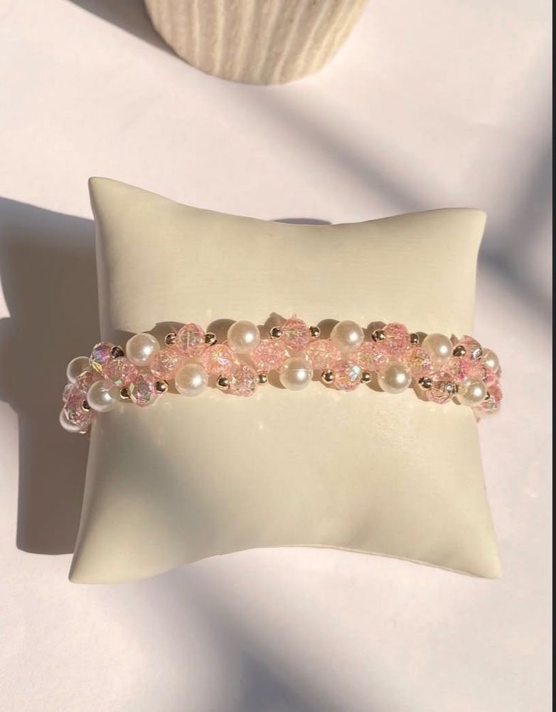 Handmade Pink Beaded Pearl Bracelet