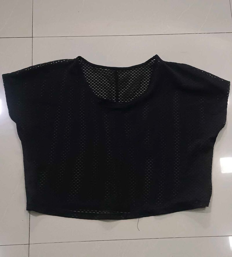 Black Mesh Crop Top