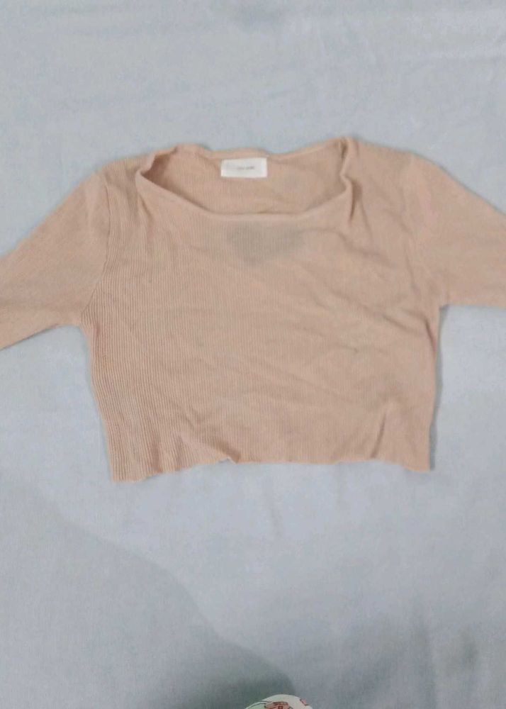 Ribbed Crop Top - Peach