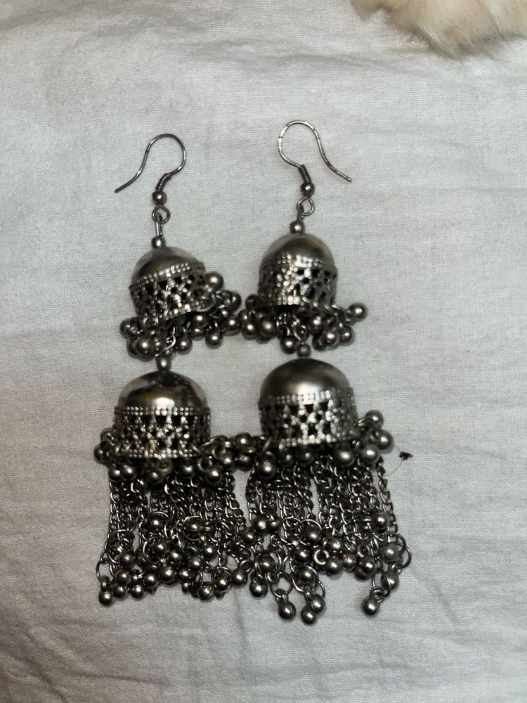 Charcoal Rounded 2 Layered Earrings
