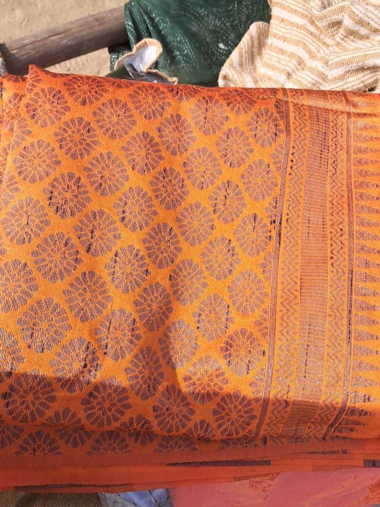 Orange Floral Pattern Saree