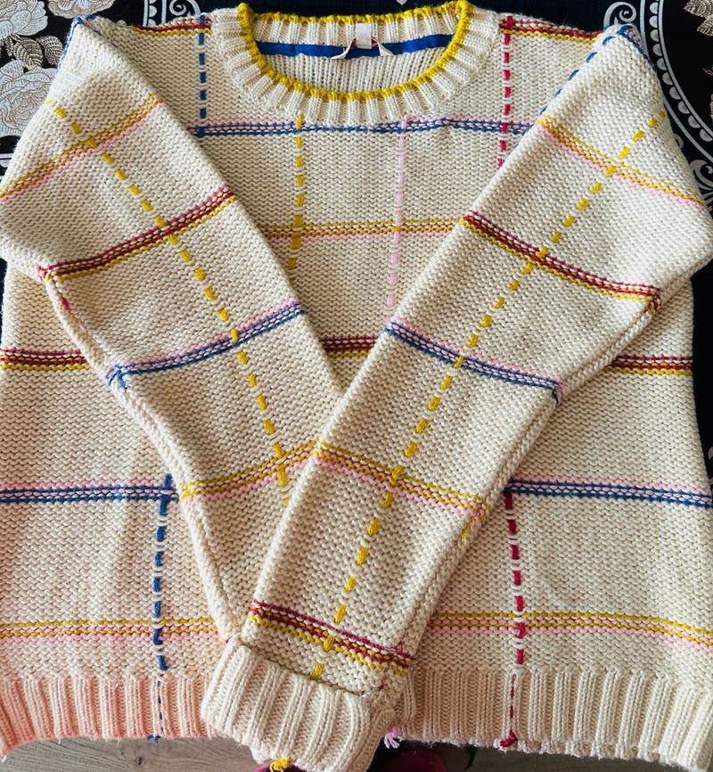 Colorful Plaid Knit Sweater