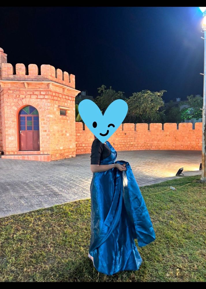 satin blue saree