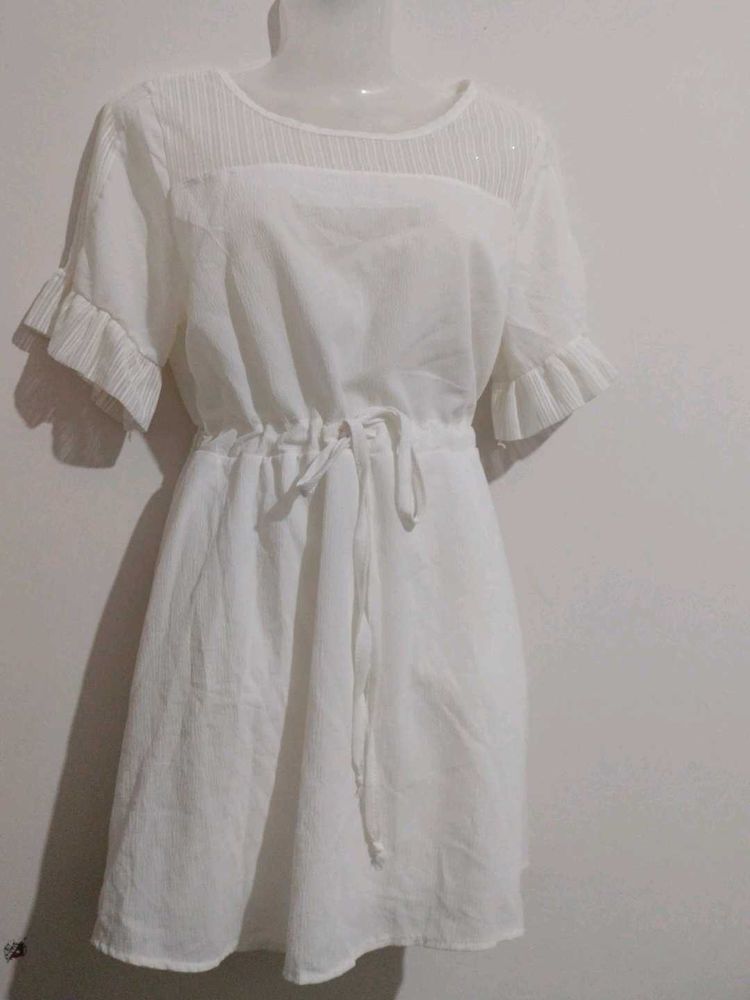 White Dress with Ruffle Sleeves