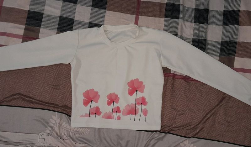 Meesho White floral Crop Top