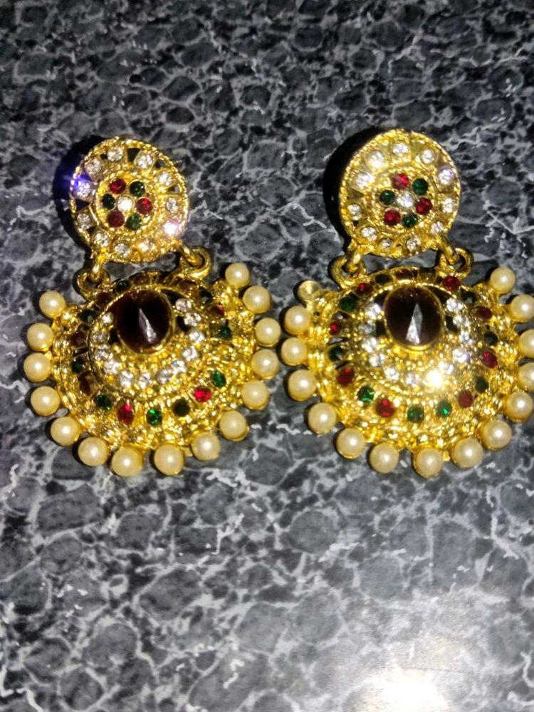 Gold Tone Multi-Gem Dangle Earrings