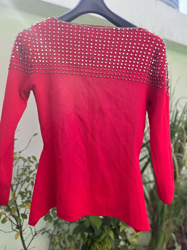 Red Embellished Top