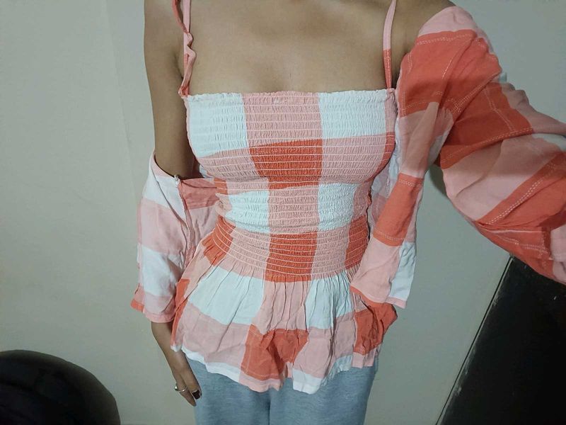 Combo!!!!!   Korean Cute Tie Up Top With Shirt