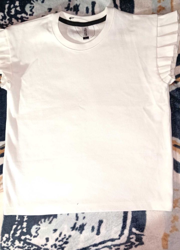 White Ruffle Sleeve T-Shirt