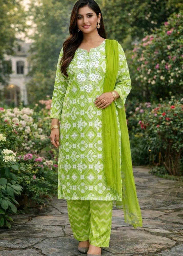 Green Printed Kurta Set