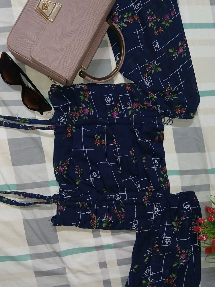 Navy Blue Korean Crop Top