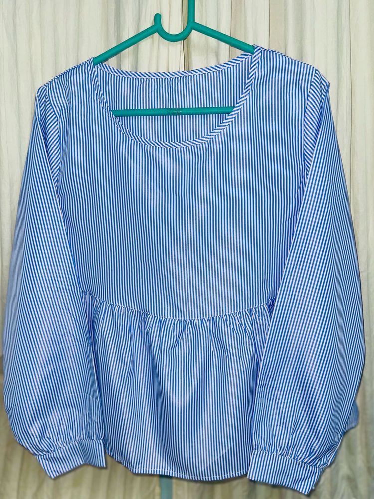 Striped Ruffle Long Sleeve Shirt
