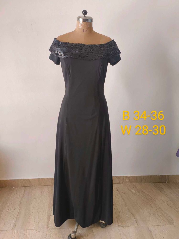 Black Sequin Off-Shoulder Gown
