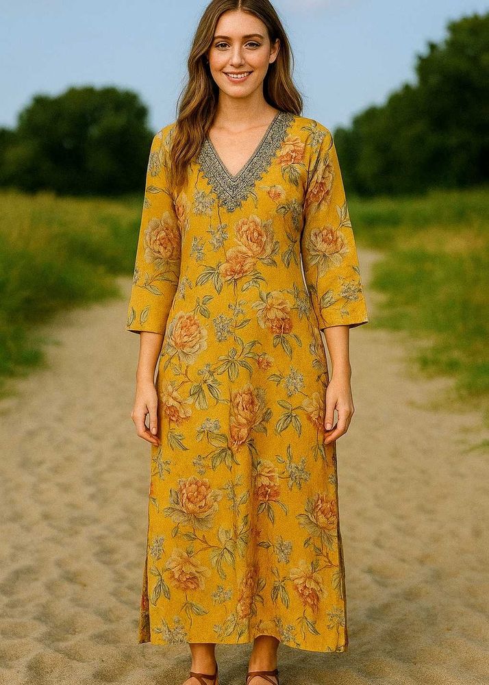 Yellow Flower woman Kurti