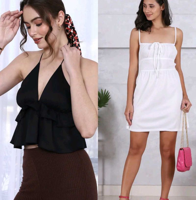 Chic Dresses: Black Top &amp; White Dress🧿🙈🥰
