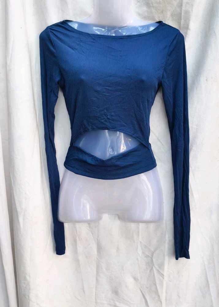 161511. Navy Blue Cutout Long Sleeve Top