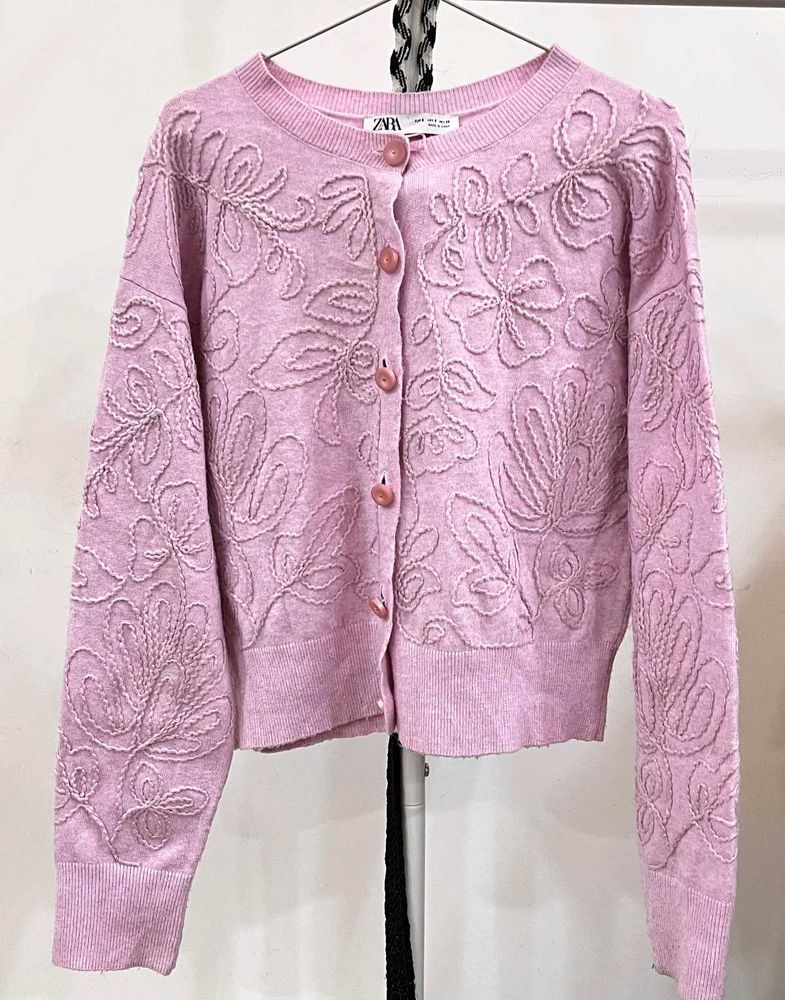 Zara Korean Floral Embroidered Cardigan S