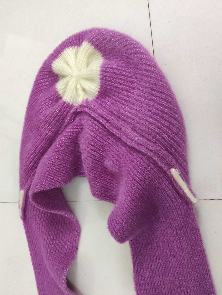 Purple Women Strip Knitted Woolen Cap Muffler