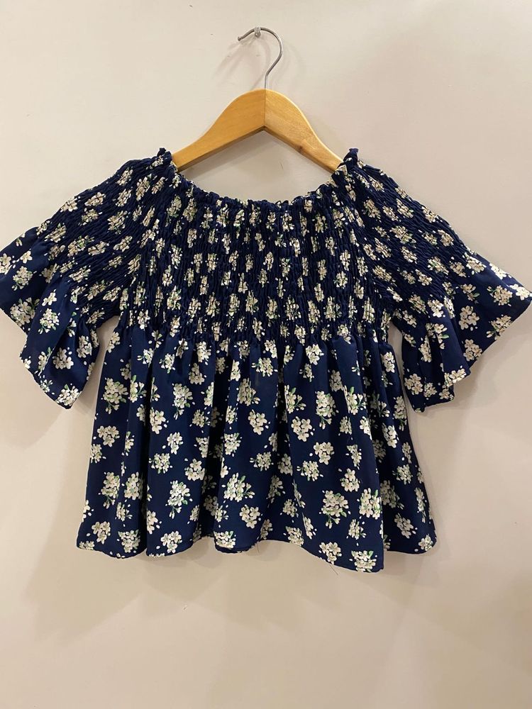 Navy Floral Off-Shoulder Top