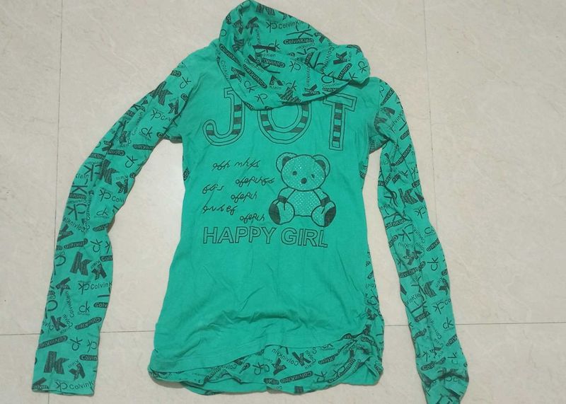 Casual Fitted Green Typography Print Tops