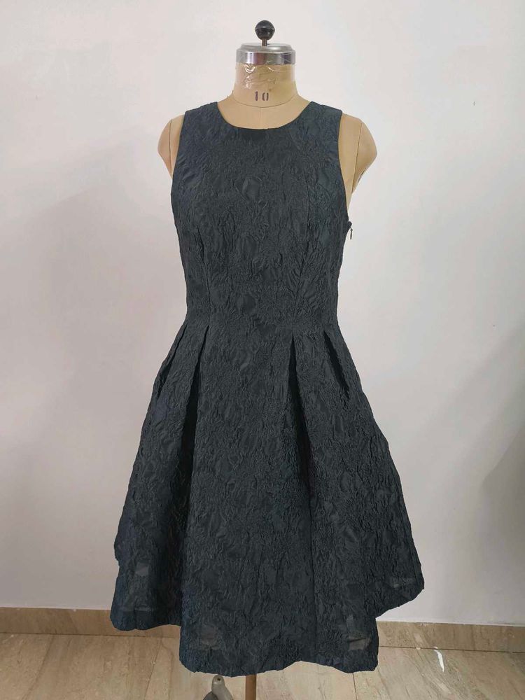 Elegant Black Sleeveless Fit &amp; Flare Dress