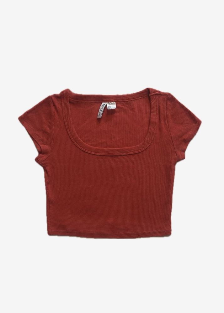 red rib knit square neck crop top