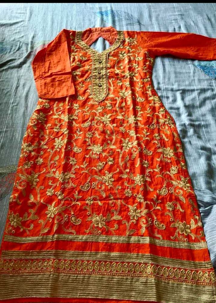 Orange Stitch Kurti
