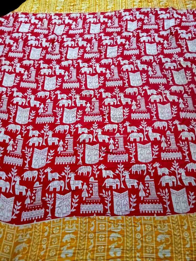 Red &amp; White Patterned Saree