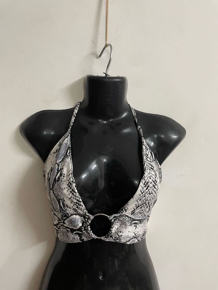 Women Snake Print Tie Up Top