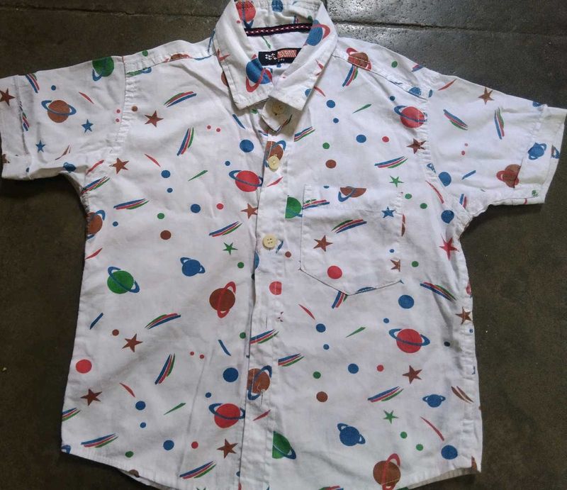 Printed White Cotton Shirt