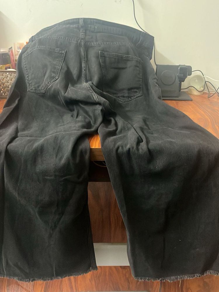 Black Austin wide cropped Denim-Zudio