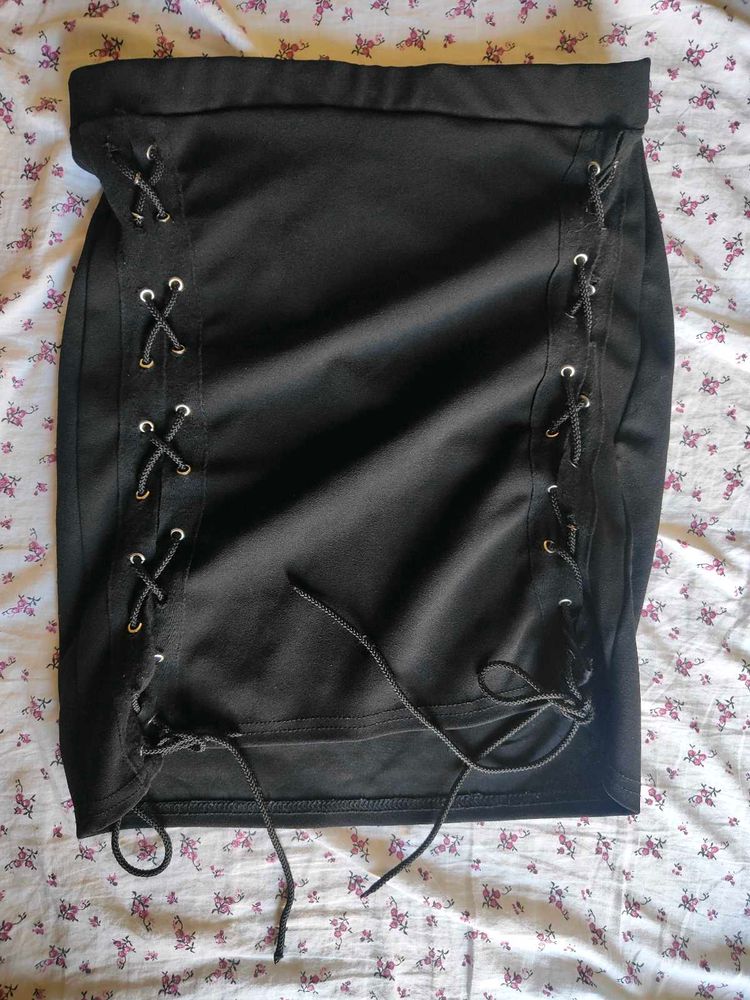 Black Lace-Up Mini Skirt