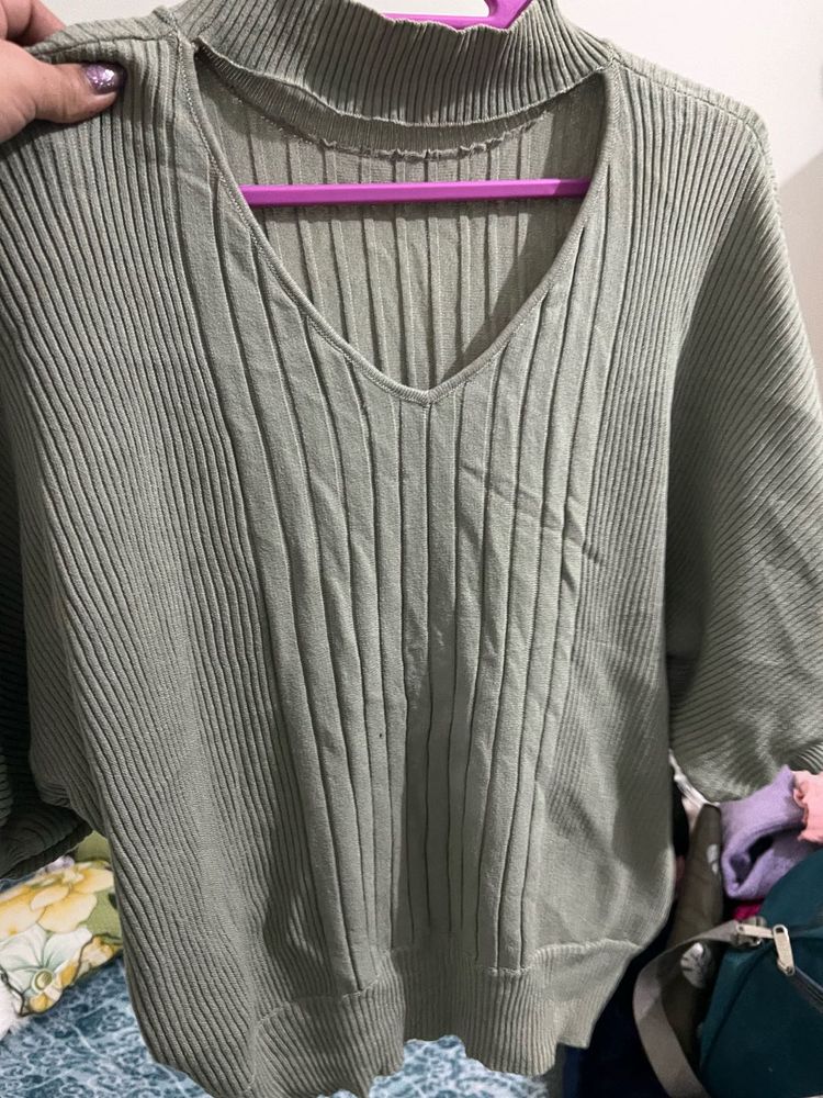 Sage Green Cutout Neck Top