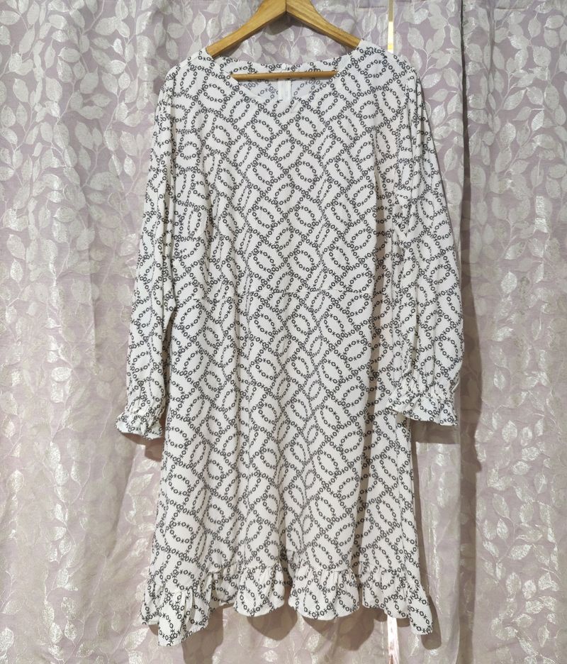 White Patterned Formal Dress - 3XL