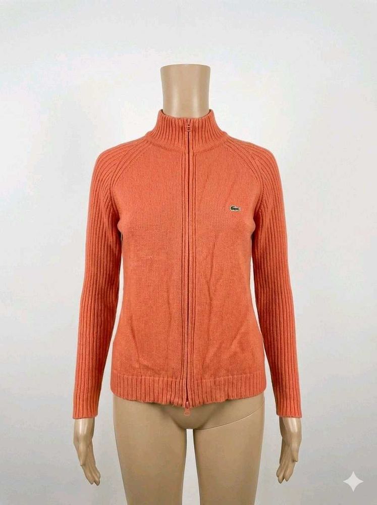 Lacoste Orange Knit Zip Up Sweater