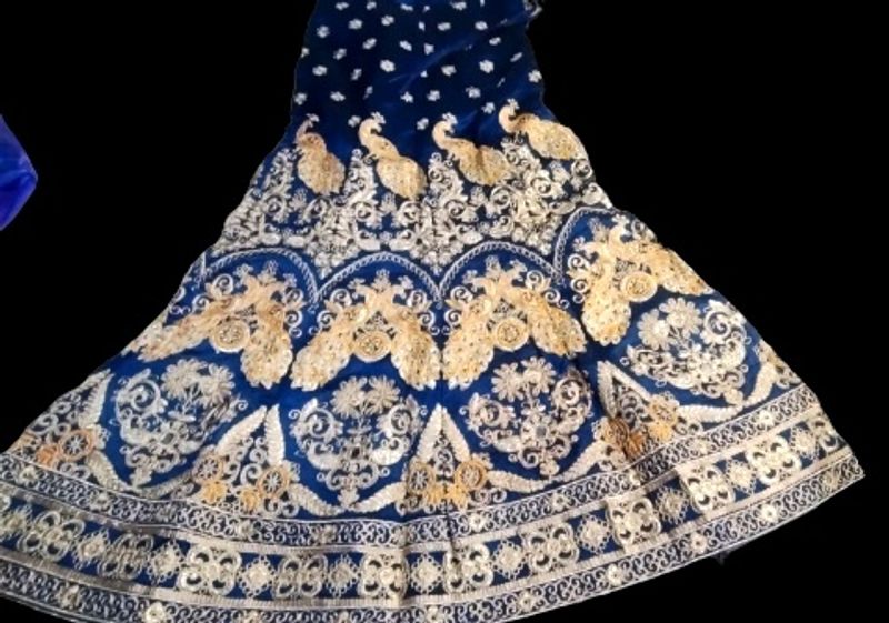 Blue &amp; Gold Embroidered Lehenga