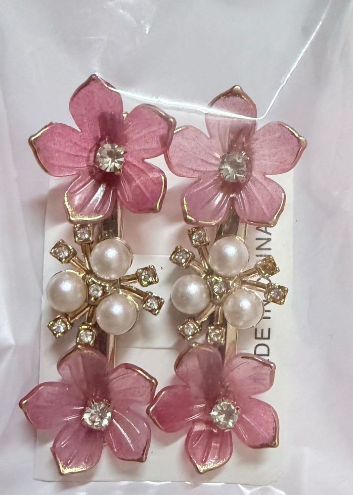 Pink Flower Hair Clips (Set of 2)