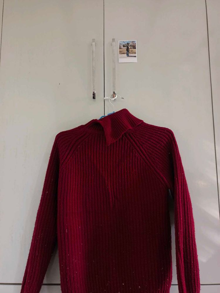 Burgundy Knit Turtleneck Sweater